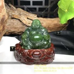 Phật Di Lặc Ngọc bích Canada chạm tay, KT 52x60x47mm (chưa bao gồm đế gỗ) - Hình ảnh 3