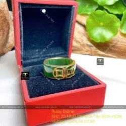 Nhẫn Ngọc bích Canada bọc kim tiền kép, vàng 18k - Hình ảnh 4