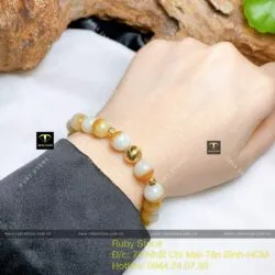 Chuỗi ngọc Cẩm thạch huyết Uyên Ương 9 ly mix bi vàng 18k - Hình ảnh 6