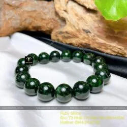 Vòng chuỗi ngọc Cẩm thạch Sơn Thuỷ xanh đen 12 ly - Hình ảnh 7