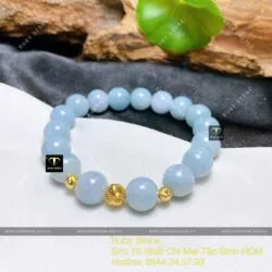 Vòng chuỗi tay Lam ngọc 9,4 ly mix bi vàng 18k - Hình ảnh 2