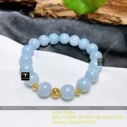 Vòng chuỗi tay Lam ngọc 9,4 ly mix bi vàng 18k - Hình ảnh 3
