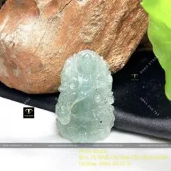 Phật bà Quán Thế Âm Bồ Tát phỉ thuý Lão Lam Thuỷ chạm tay tinh xảo, KT 45mm - Hình ảnh 4