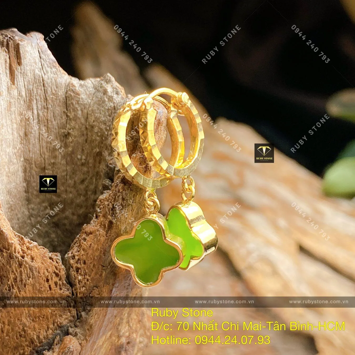 Khuyên tai cỏ bốn cánh Ngọc bích Canada, vàng 18k Khuyên tai cỏ bốn cánh Ngọc bích Canada, vàng 18k - Ảnh 9