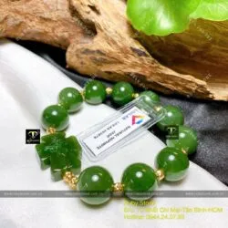Vòng Mân Côi Ngọc bích Canada 14 ly mix bi vàng 18k - Hình ảnh 3