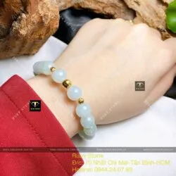 Chuỗi ngọc Cẩm thạch xanh lơ 9,4 ly mix bi vàng 18k - Hình ảnh 5