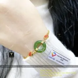 Lắc tay Ngọc bích Canada mix san hô đỏ, vàng 18k