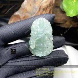 Phật bà Quán Thế Âm Bồ Tát phỉ thuý Lão Lam Thuỷ chạm tay tinh xảo, KT 45mm - Hình ảnh 6