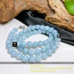 Chuỗi cổ Ngọc cẩm thạch Lam Ngọc 65 hạt 10 ly, khóa bạc - Hình ảnh 6