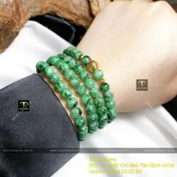 Vòng chuỗi Ngọc cẩm thạch sơn thuỷ Myanmar 6,6 ly mix bi vàng 18k - Hình ảnh 3