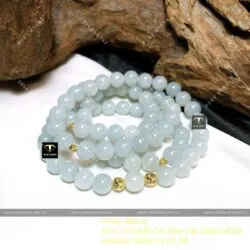Vòng cổ ngọc Cẩm thạch xanh lơ 9,6 ly mix bi vàng 18k - Hình ảnh 4