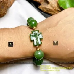 Vòng Mân Côi Ngọc bích Canada 14 ly mix bi vàng 18k - Hình ảnh 7