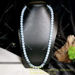 Chuỗi cổ Ngọc cẩm thạch Lam Ngọc 65 hạt 10 ly, khóa bạc