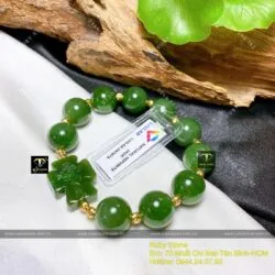 Vòng Mân Côi Ngọc bích Canada 14 ly mix bi vàng 18k - Hình ảnh 2