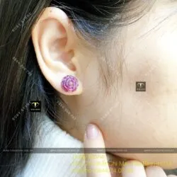 Khuyên tai Hoa mẫu đơn Ruby Nam Phi, vàng 18k - Hình ảnh 7