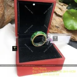 Nhẫn ngọc Cẩm thạch sơn thuỷ, vàng 18k