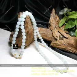 Vòng cổ ngọc Cẩm thạch xanh lơ 9,6 ly mix bi vàng 18k