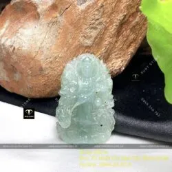 Phật bà Quán Thế Âm Bồ Tát phỉ thuý Lão Lam Thuỷ chạm tay tinh xảo, KT 45mm