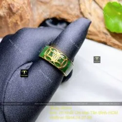 Nhẫn Ngọc bích Canada bọc kim tiền kép, vàng 18k