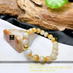 Chuỗi ngọc Cẩm thạch huyết Uyên Ương 9 ly mix bi vàng 18k