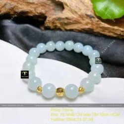 Chuỗi ngọc Cẩm thạch xanh lơ 9,4 ly mix bi vàng 18k - Hình ảnh 3