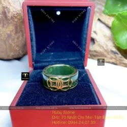 Nhẫn Ngọc bích Canada bọc kim tiền kép, vàng 18k - Hình ảnh 6