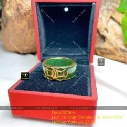 Nhẫn Ngọc bích Canada bọc kim tiền kép, vàng 18k - Hình ảnh 5