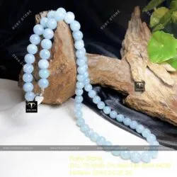 Chuỗi cổ Ngọc cẩm thạch Lam Ngọc 65 hạt 10 ly, khóa bạc