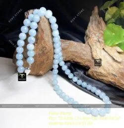 Chuỗi cổ Ngọc cẩm thạch Lam Ngọc 65 hạt 10 ly, khóa bạc - Hình ảnh 2