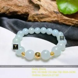 Chuỗi ngọc Cẩm thạch xanh lơ 9,4 ly mix bi vàng 18k - Hình ảnh 2