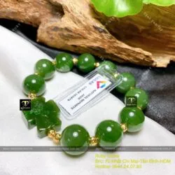 Vòng Mân Côi Ngọc bích Canada 14 ly mix bi vàng 18k - Hình ảnh 5