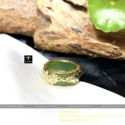 Nhẫn Ngọc bích 8 ly bọc Song Long, vàng 18k - Ảnh 3