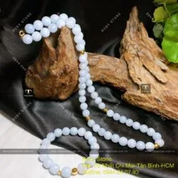 Chuỗi cổ Lam ngọc 9,4 ly mix bi vàng 18k - Ảnh 4