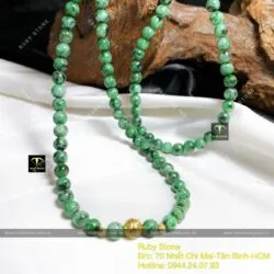Vòng chuỗi Ngọc cẩm thạch sơn thuỷ Myanmar 6,6 ly mix bi vàng 18k - Hình ảnh 4
