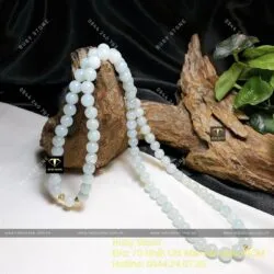 Vòng cổ ngọc Cẩm thạch xanh lơ 9,6 ly mix bi vàng 18k - Hình ảnh 3