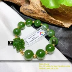 Vòng Mân Côi Ngọc bích Canada 14 ly mix bi vàng 18k - Hình ảnh 4