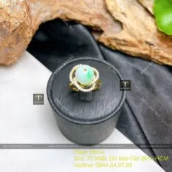 Nhẫn trái châu ngọc Cẩm thạch xanh lý táo, vàng 18k - Ảnh 3