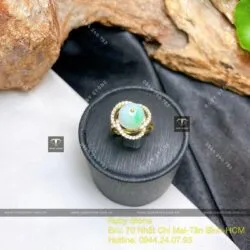 Nhẫn trái châu ngọc Cẩm thạch xanh lý táo, vàng 18k - Ảnh 2