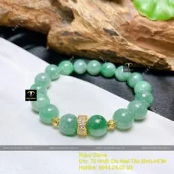 Vòng ngọc Cẩm thạch xanh lý 10 ly, mix charm vàng 18k - Hình ảnh 5