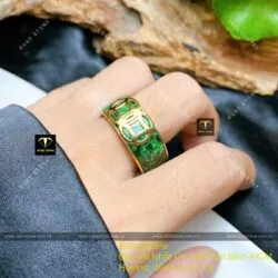 Nhẫn ngọc Cẩm thạch sơn thủy bọc kim tiền, vàng 18k (mẫu bọc ít vàng) - Hình ảnh 7