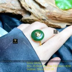 Nhẫn đồng điếu kim tiền Ngọc bích, vàng 18k - Ảnh 3