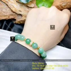 Vòng ngọc Cẩm thạch xanh lý 10 ly, mix charm vàng 18k - Hình ảnh 2
