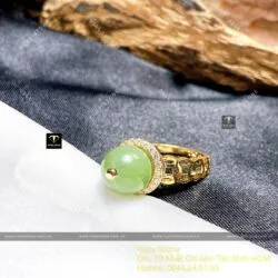 Nhẫn trái châu kim tiền Ngọc bích, vàng 18k - Hình ảnh 2