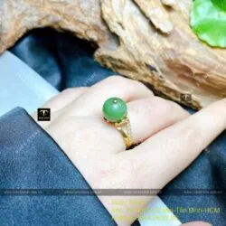 Nhẫn trái châu ngọc bích Canada, vàng 18k - Hình ảnh 5