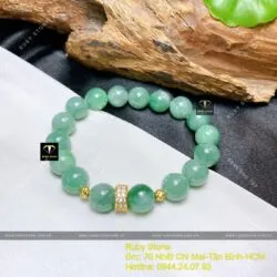 Vòng ngọc Cẩm thạch xanh lý 10 ly, mix charm vàng 18k - Hình ảnh 6