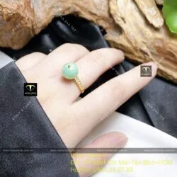 Nhẫn trái châu 10 ly ngọc Cẩm thạch lý táo, vàng 18k - Ảnh 5