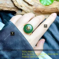 Nhẫn đồng điếu kim tiền Ngọc bích, vàng 18k