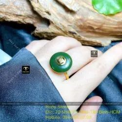 Nhẫn đồng điếu kim tiền Ngọc bích, vàng 18k - Ảnh 5