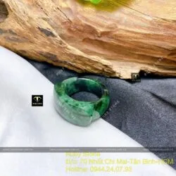 Nhẫn yên ngựa ngọc Cẩm thạch sơn thuỷ, bản 11mm - Ảnh 2