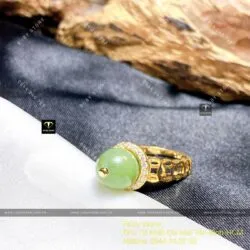 Nhẫn trái châu kim tiền Ngọc bích, vàng 18k